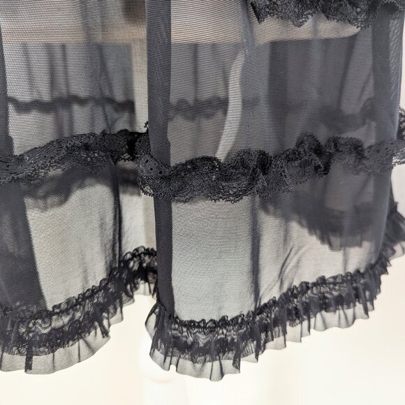VTG 00s Y2K Black Sheer Mesh Ruffle Tiered Floral Lace Flowy Babydoll Slip Dress - Picture 5 of 5